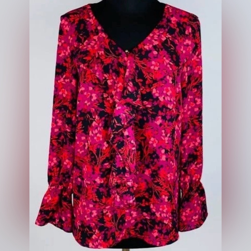 Roz & Ali Vibrant Floral Blouse with Ruffles
